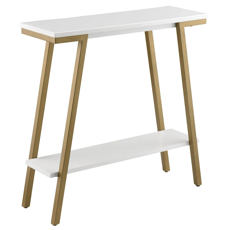 Table console de hall en bois et métal mélangés, base dorée, finition satinée blanche, style mission