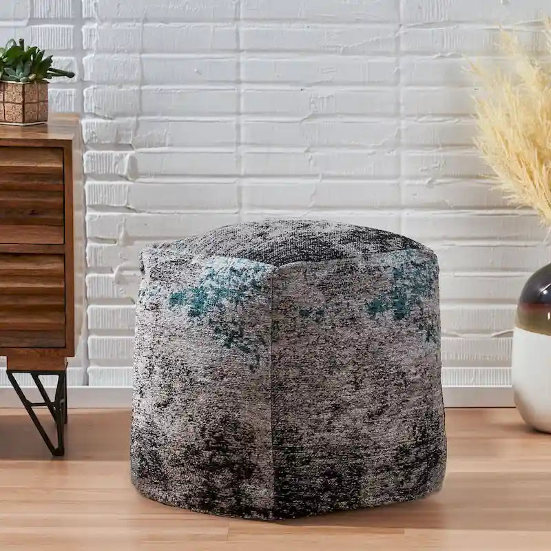 Pouf/Ottoman Cube en Tissu Bohème Tissé Main Repose-Pieds Style Bohème pour Salon