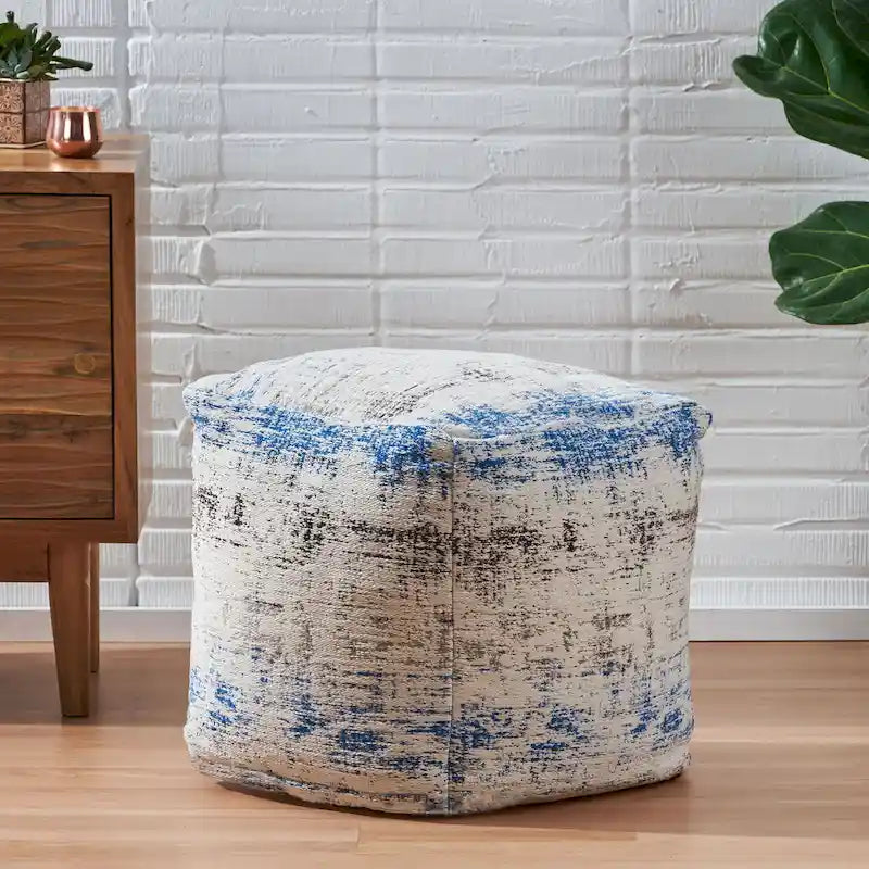 Pouf/Ottoman Cube en Tissu Bohème Tissé Main Repose-Pieds Style Bohème pour Salon