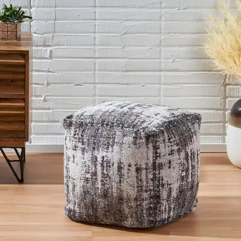 Pouf/Ottoman Cube en Tissu Bohème Tissé Main Repose-Pieds Style Bohème pour Salon