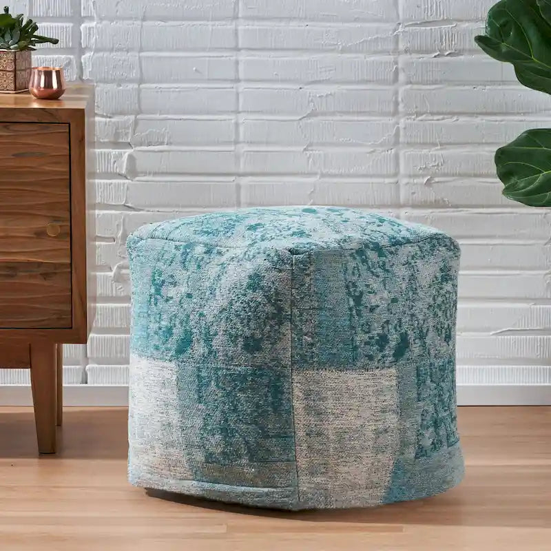 Pouf/Ottoman Cube en Tissu Bohème Tissé Main Repose-Pieds Style Bohème pour Salon