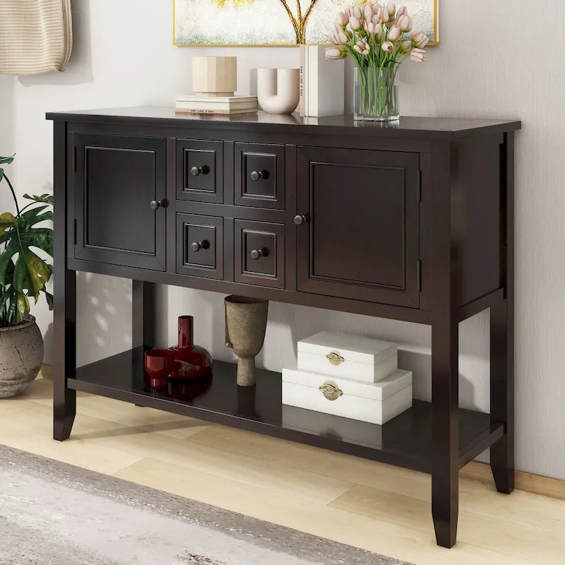 Console Vintage avec 4 Tiroirs et Étagère Inférieure