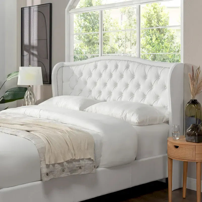 Lit à panneaux de style Ferme Moderne avec Tête de lit Rembourrée, Meuble de Chambre Chic