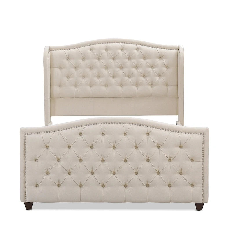 Lit à panneaux de style Ferme Moderne avec Tête de lit Rembourrée, Meuble de Chambre Chic