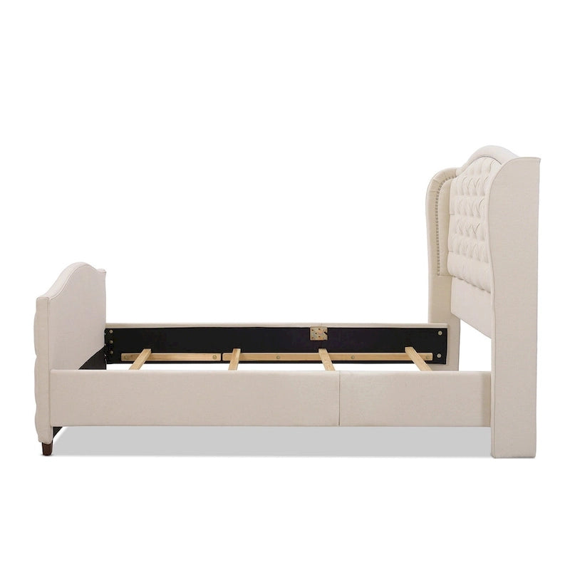 Lit à panneaux de style Ferme Moderne avec Tête de lit Rembourrée, Meuble de Chambre Chic