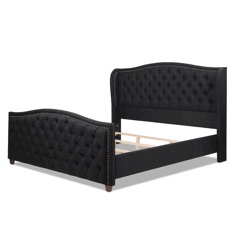Lit à panneaux de style Ferme Moderne avec Tête de lit Rembourrée, Meuble de Chambre Chic