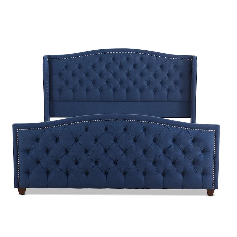 Lit à panneaux de style Ferme Moderne avec Tête de lit Rembourrée, Meuble de Chambre Chic