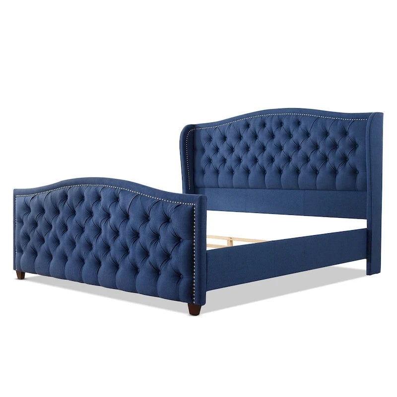 Lit à panneaux de style Ferme Moderne avec Tête de lit Rembourrée, Meuble de Chambre Chic