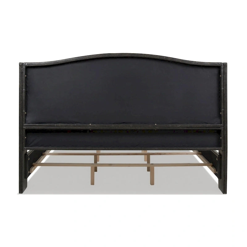 Lit à panneaux de style Ferme Moderne avec Tête de lit Rembourrée, Meuble de Chambre Chic