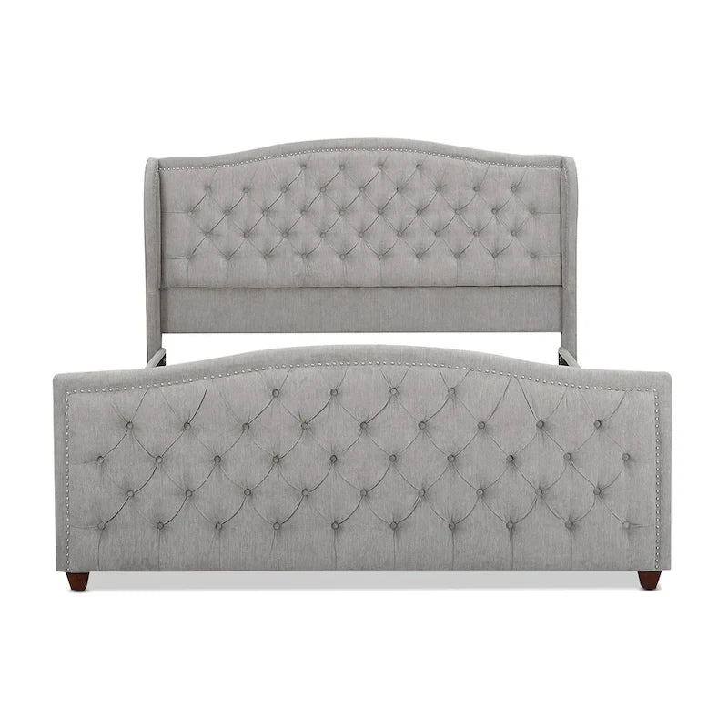 Lit à panneaux de style Ferme Moderne avec Tête de lit Rembourrée, Meuble de Chambre Chic