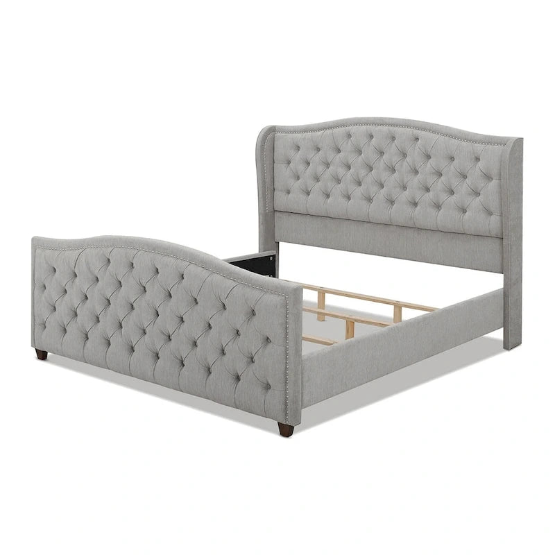 Lit à panneaux de style Ferme Moderne avec Tête de lit Rembourrée, Meuble de Chambre Chic
