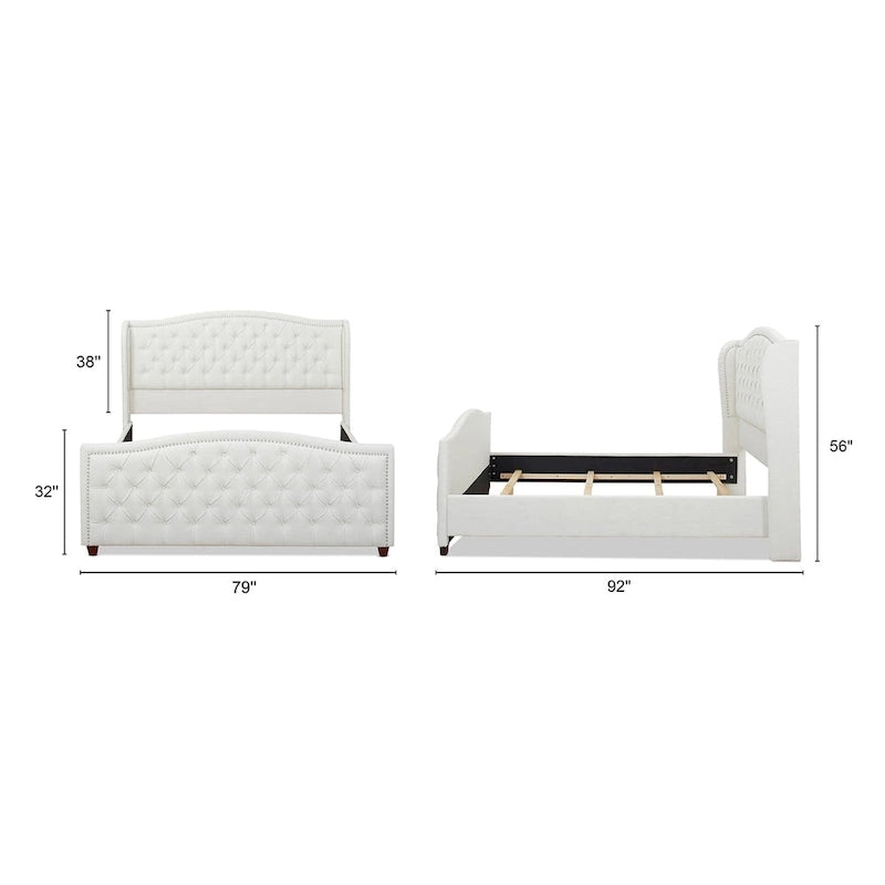 Lit à panneaux de style Ferme Moderne avec Tête de lit Rembourrée, Meuble de Chambre Chic
