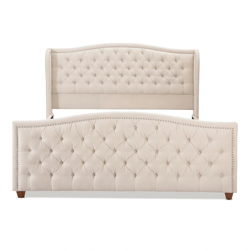 Lit à panneaux de style Ferme Moderne avec Tête de lit Rembourrée, Meuble de Chambre Chic