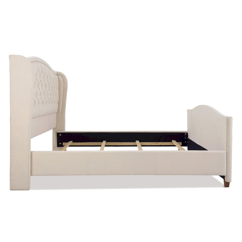 Lit à panneaux de style Ferme Moderne avec Tête de lit Rembourrée, Meuble de Chambre Chic