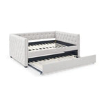 Lit de repos double avec lit gigogne, canapé-lit capitonné, avec boutons et clous en cuivre sur les accoudoirs carrés