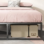 Lit plateforme en métal noir de 14 pouces, base luge, support central, lattes en acier, pas besoin de sommier tapissier
