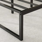 Lit plateforme en métal noir de 14 pouces, base luge, support central, lattes en acier, pas besoin de sommier tapissier