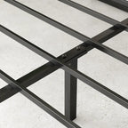 Lit plateforme en métal noir de 14 pouces, base luge, support central, lattes en acier, pas besoin de sommier tapissier