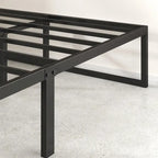 Lit plateforme en métal noir de 14 pouces, base luge, support central, lattes en acier, pas besoin de sommier tapissier