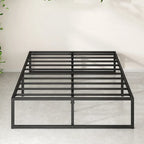 Lit plateforme en métal noir de 14 pouces, base luge, support central, lattes en acier, pas besoin de sommier tapissier