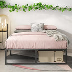 Lit plateforme en métal noir de 14 pouces, base luge, support central, lattes en acier, pas besoin de sommier tapissier
