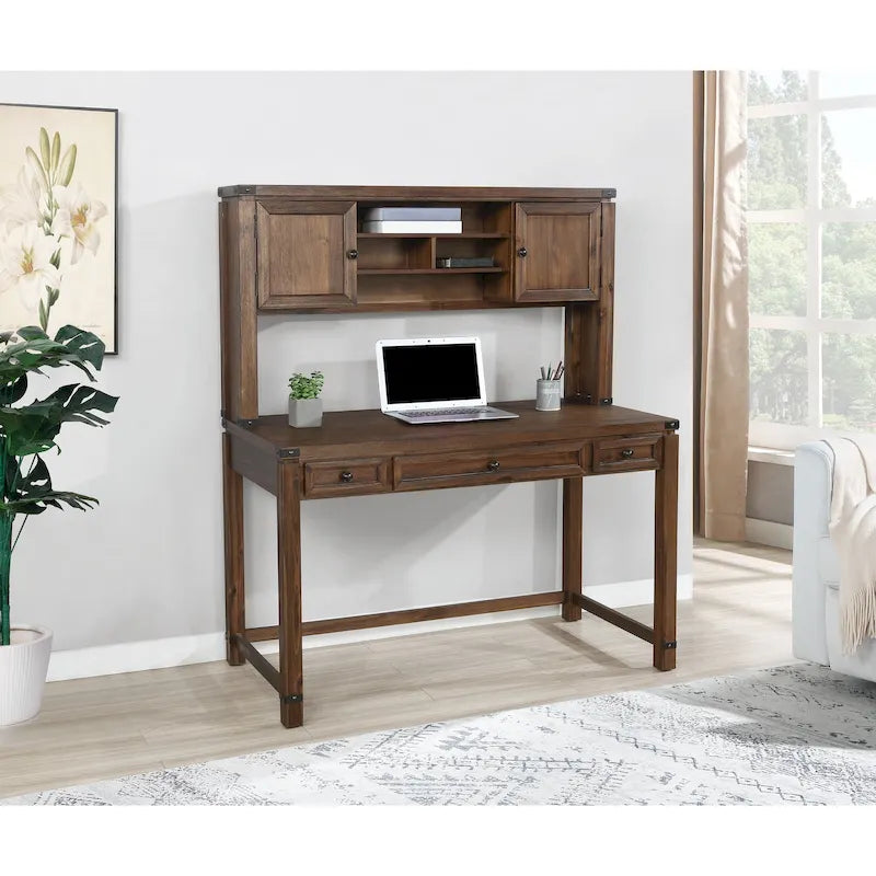 Meuble de rangement et bureau imitation bois avec 3 tiroirs Étagères ouvertes Rangement dissimulé Bureau à domicile 122x61x145 cm