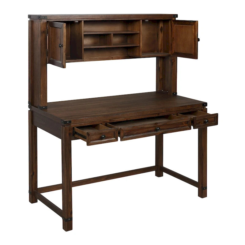 Meuble de rangement et bureau imitation bois avec 3 tiroirs Étagères ouvertes Rangement dissimulé Bureau à domicile 122x61x145 cm