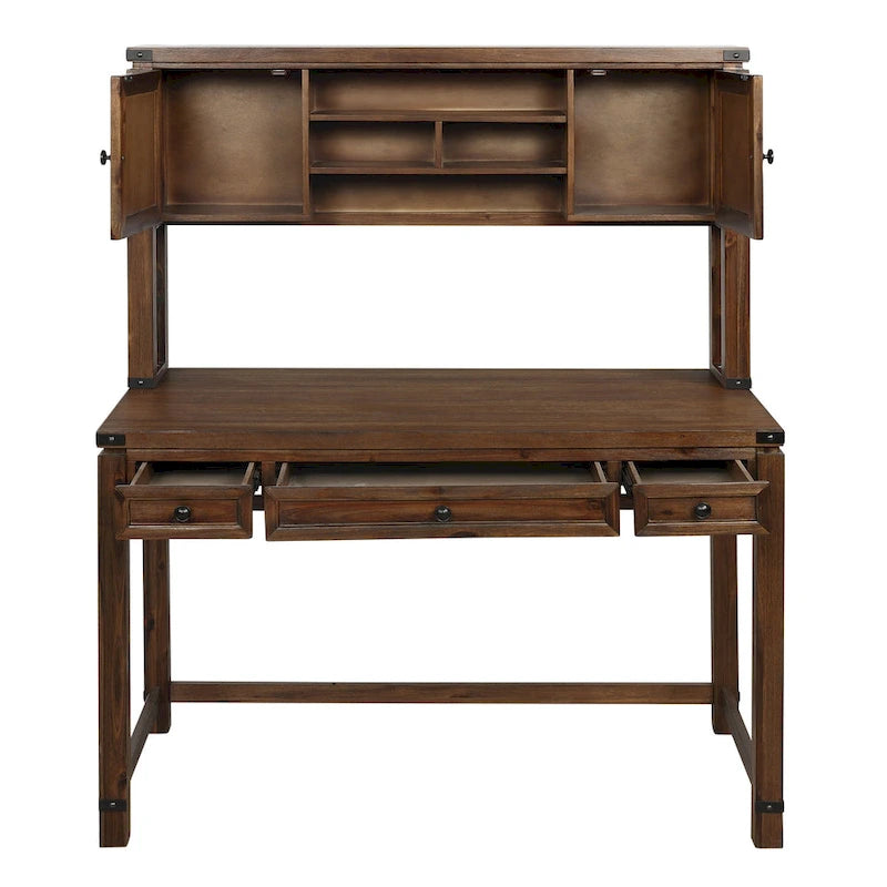 Meuble de rangement et bureau imitation bois avec 3 tiroirs Étagères ouvertes Rangement dissimulé Bureau à domicile 122x61x145 cm