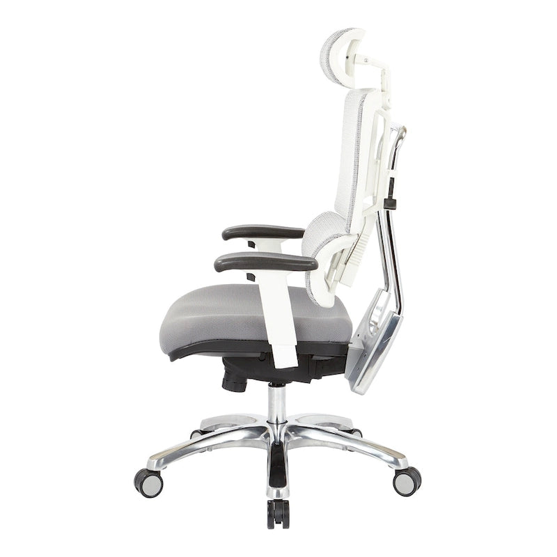 Chaise de bureau de direction en maille verticale respirante blanche, ergonomique à dossier haut