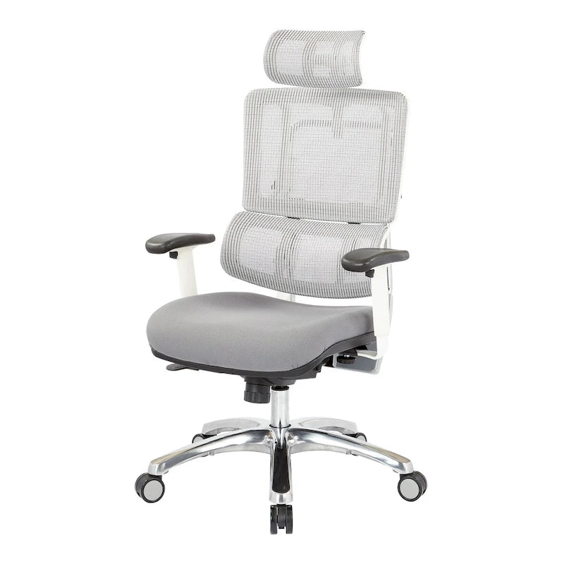 Chaise de bureau de direction en maille verticale respirante blanche, ergonomique à dossier haut