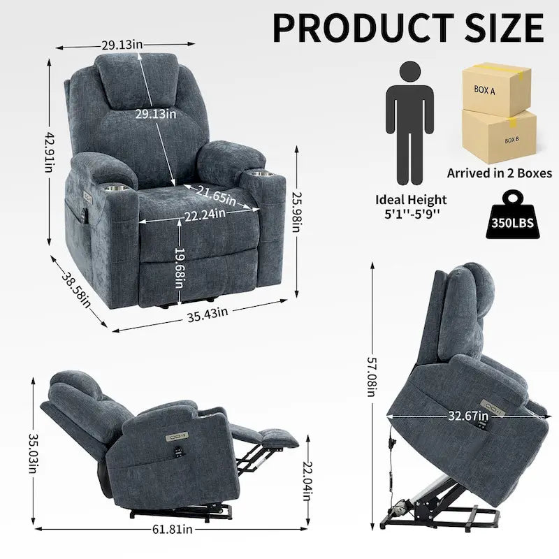 Fauteuil inclinable releveur Chenille Capacité 350 lb Massage 8 points Soutien lombaire