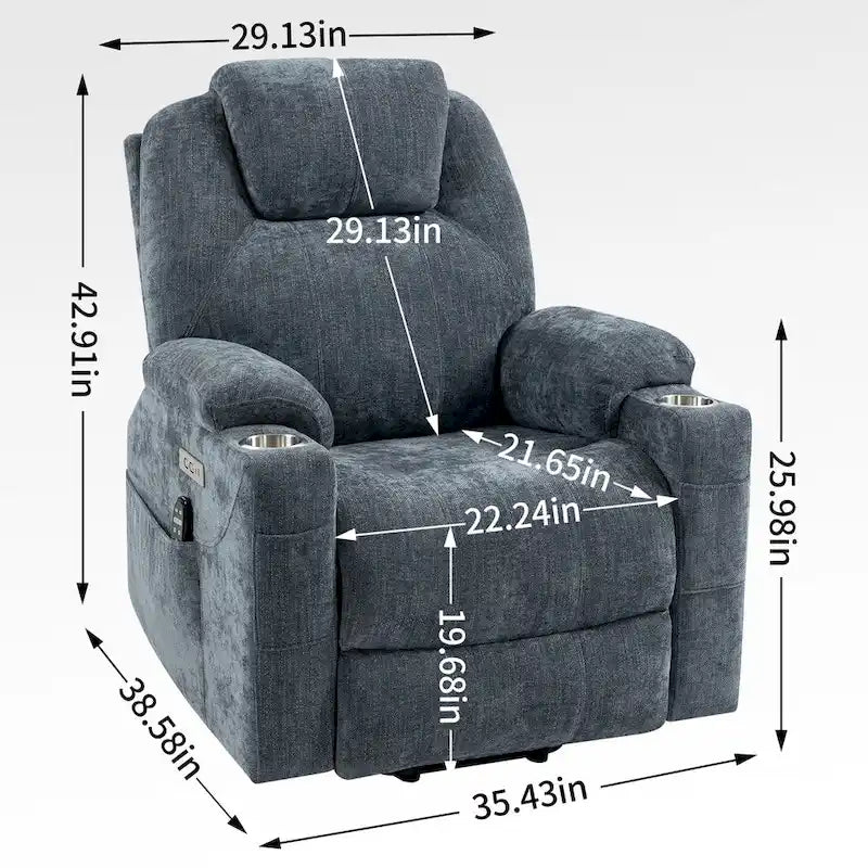 Fauteuil inclinable releveur Chenille Capacité 350 lb Massage 8 points Soutien lombaire