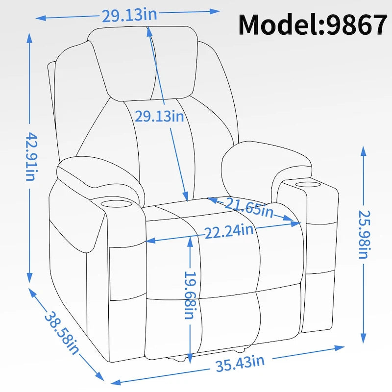 Fauteuil inclinable releveur Chenille Capacité 350 lb Massage 8 points Soutien lombaire
