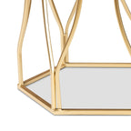 Table d'appoint moderne hexagonale avec plateau en marbre, base en métal ajouré au design géométrique, hauteur 53 cm, entièrement assemblée