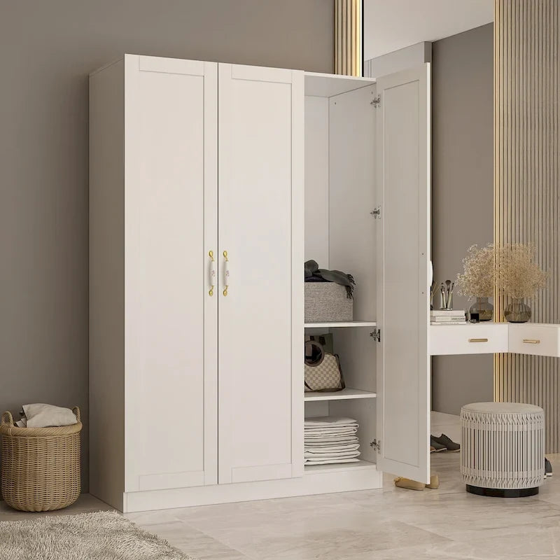 Grande armoire-penderie avec tringle et étagères, grand meuble de rangement de chambre.