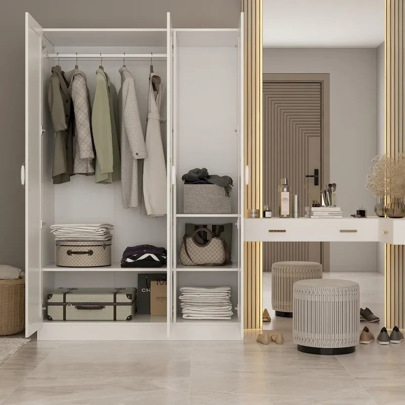 Grande armoire-penderie avec tringle et étagères, grand meuble de rangement de chambre.