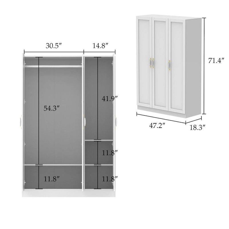 Grande armoire-penderie avec tringle et étagères, grand meuble de rangement de chambre.