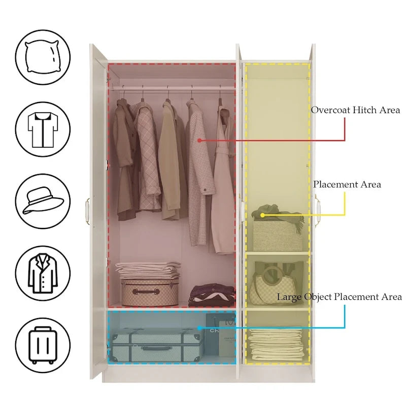 Grande armoire-penderie avec tringle et étagères, grand meuble de rangement de chambre.