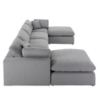 Canapé d'angle en lin gris avec rembourrage en duvet et 2 poufs, chaise longue réversible