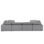 Canapé d'angle en lin gris avec rembourrage en duvet et 2 poufs, chaise longue réversible