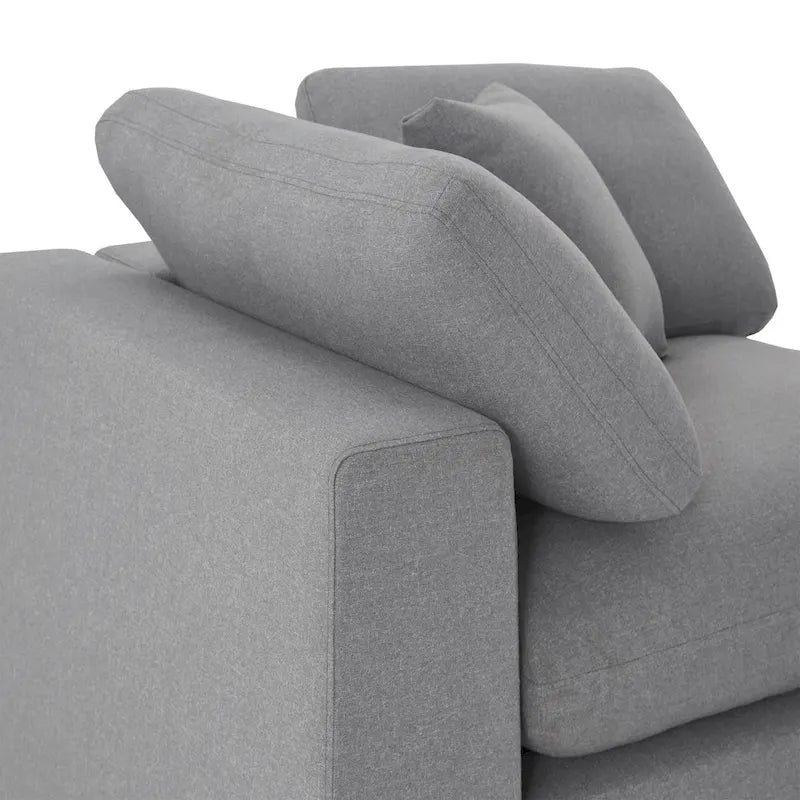 Canapé d'angle en lin gris avec rembourrage en duvet et 2 poufs, chaise longue réversible