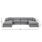 Canapé d'angle en lin gris avec rembourrage en duvet et 2 poufs, chaise longue réversible