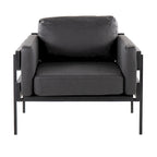 Fauteuil d'appoint rustique, assise rembourrée, piètement en métal, accents de panneaux de bois, salon