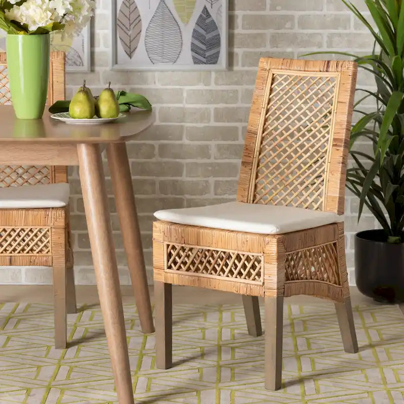 Lot de 2 chaises de salle à manger Bohème en rotin marron naturel – Style Bohème Moderne