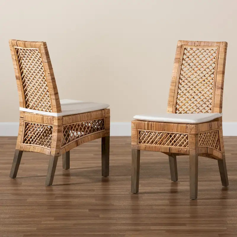 Lot de 2 chaises de salle à manger Bohème en rotin marron naturel – Style Bohème Moderne