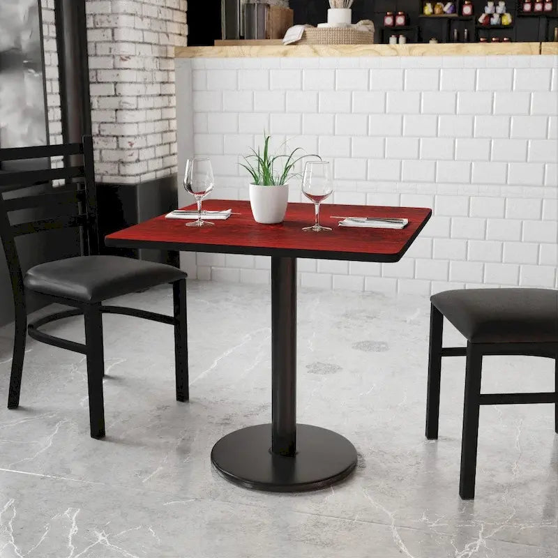 Plateau de table stratifié carré de 30 po avec base ronde de 18 po à hauteur de table - 30W x 30D x 31.125H - 30W x 30D x 31.125H