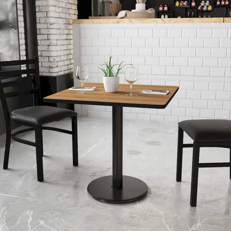 Plateau de table stratifié carré de 30 po avec base ronde de 18 po à hauteur de table - 30W x 30D x 31.125H - 30W x 30D x 31.125H