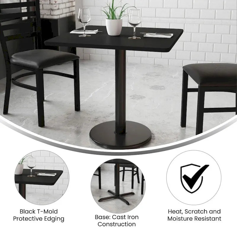 Plateau de table stratifié carré de 30 po avec base ronde de 18 po à hauteur de table - 30W x 30D x 31.125H - 30W x 30D x 31.125H