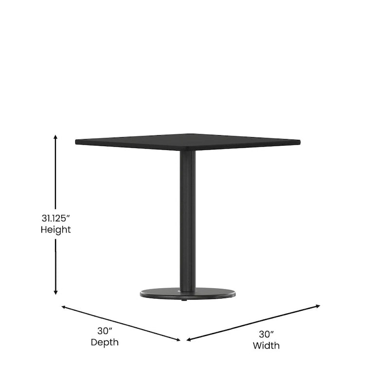 Plateau de table stratifié carré de 30 po avec base ronde de 18 po à hauteur de table - 30W x 30D x 31.125H - 30W x 30D x 31.125H