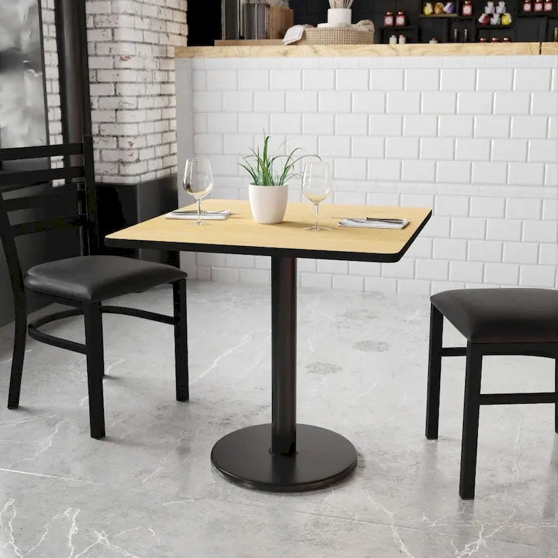 Plateau de table stratifié carré de 30 po avec base ronde de 18 po à hauteur de table - 30W x 30D x 31.125H - 30W x 30D x 31.125H